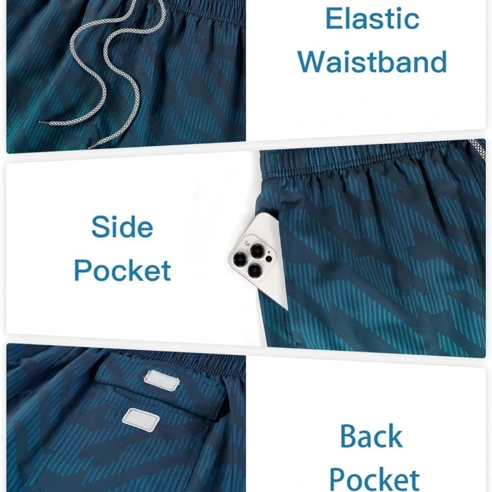 NEW-5XL MENS SWIM TRUNKS blue and green graphic Print colors